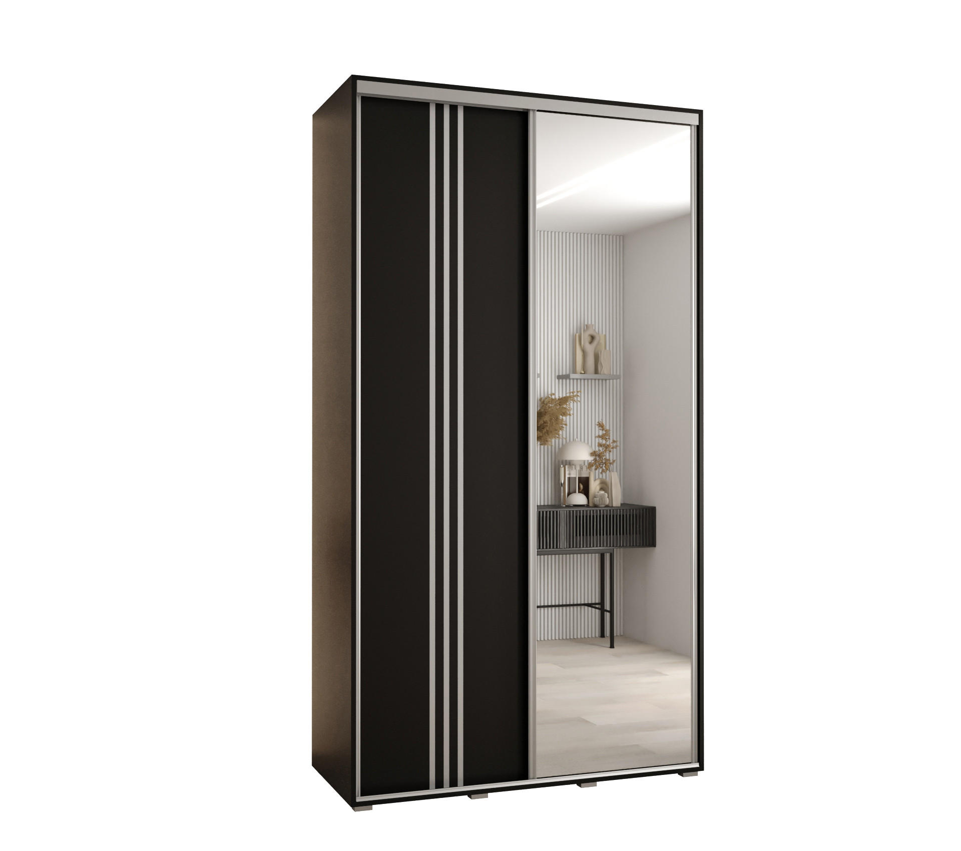 Abiks Möbel Schwebetürenschrank Schwarz, Schwarz, Silber 140x235x60 cm