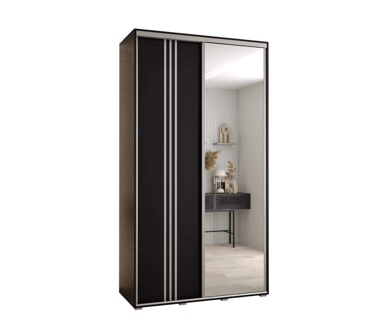 SCHWEBETÜRENSCHRANK 235,2/140/60 2-türig - Silberfarben/Schwarz, Holz/Metall (140/235/60cm) - Abiks Möbel