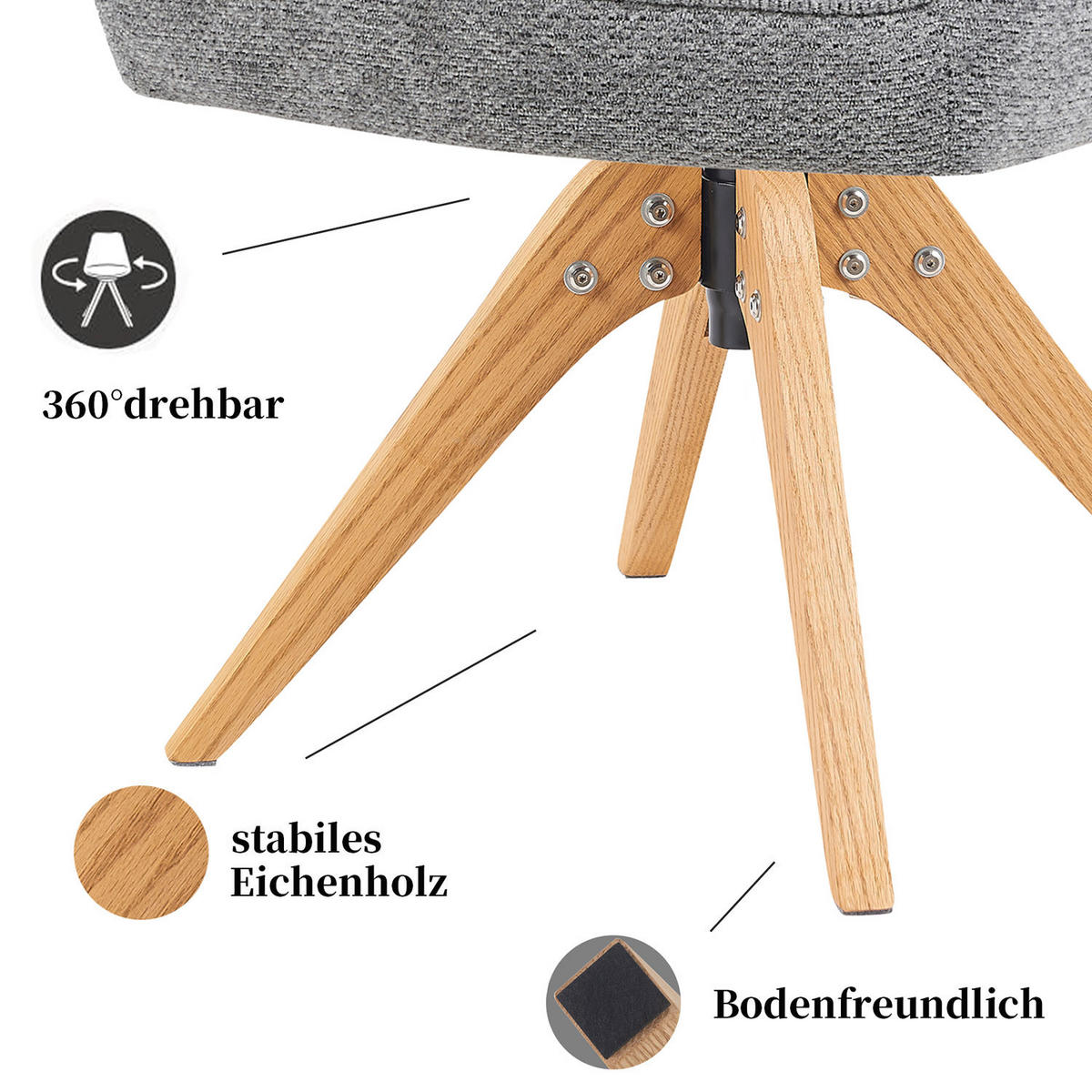 DREHSTUHL Mika-Lena 2er-Set - Honigeiche/Dunkelgrau, Eichenholz/Holz (60/87/65cm) - DUBI Möbel