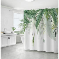 DUSCHVORHANG 180 x 180 cm Grün Blätter Blumen Wasserdicht Polyester - Grün, Textil (180/180cm)