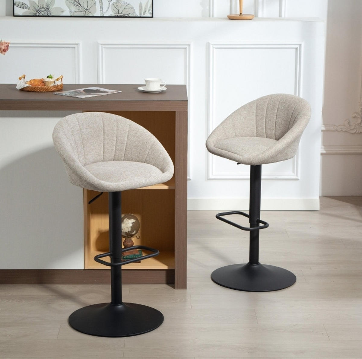 BARHOCKER 2er-Set drehbar höhenverstellbar mit Armlehnen und Rückenlehne - Beige, Textil (46/103/53.5cm) - MIVRAY