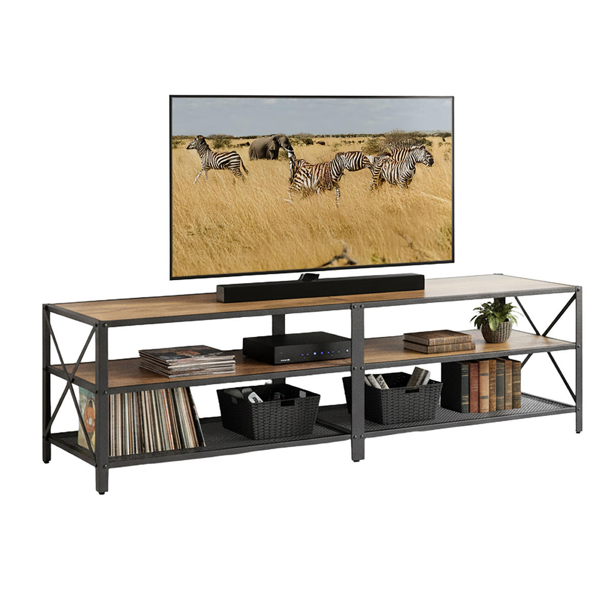 TV-LOWBOARD - Braun, Holzwerkstoff/Kunststoff (180/52/39cm) - Relaxdays