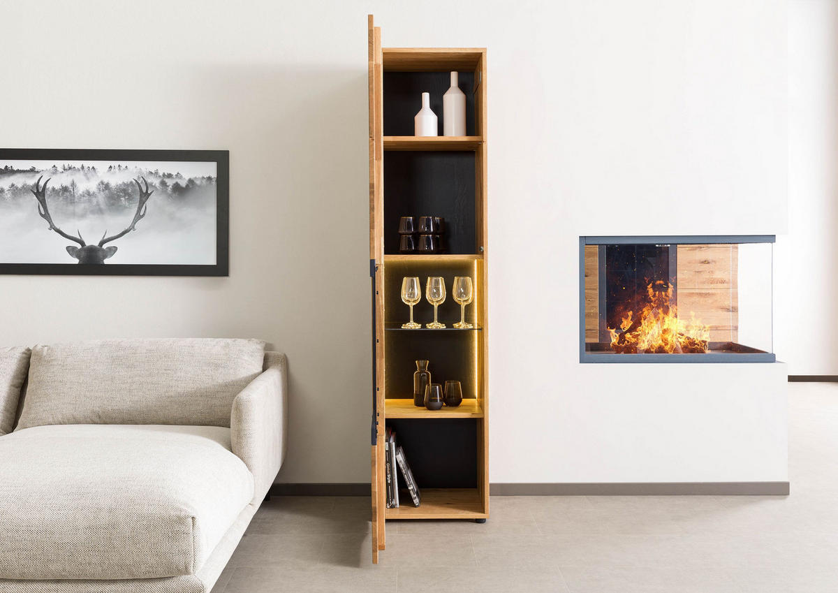 VITRINE Wildeiche 50x43,5x204 natur geölt/lackiert KITZBÜHEL #103 - Braun, Holz (50/204/44cm) - Massivmoebel24