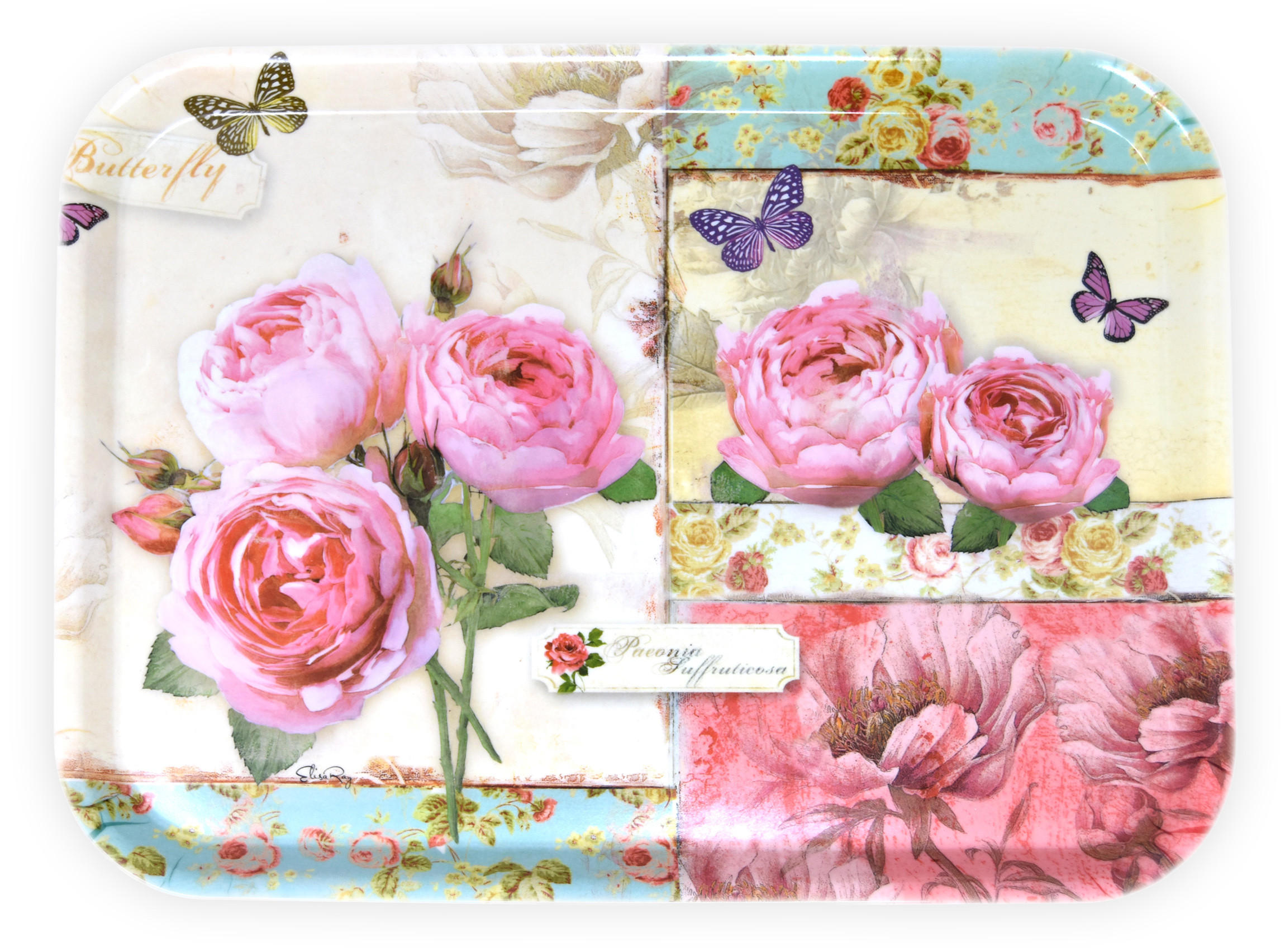 TABLETT England Rosen, rechteckige Melamin Serviertablett 38x26 cm - Rosa, Kunststoff (26/2/38cm) - Lashuma
