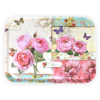 TABLETT England Rosen, rechteckige Melamin Serviertablett 38x26 cm - Rosa, Kunststoff (26/2/38cm) - Lashuma