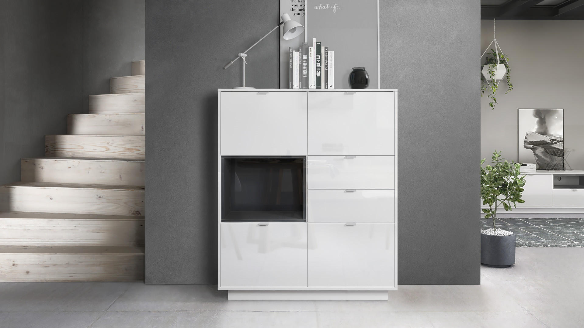 HIGHBOARD Metro Einsatz in Schwarz Hochglanz - Schwarz Hochglanz, Holzwerkstoff (103/123/38cm) - Vladon
