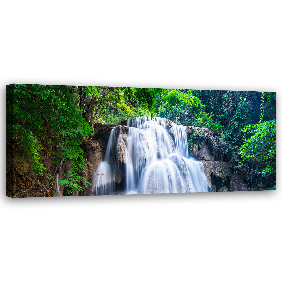 WANDBILD wasserfall natur grün - Grün, Textil (90/30cm) - Feeby