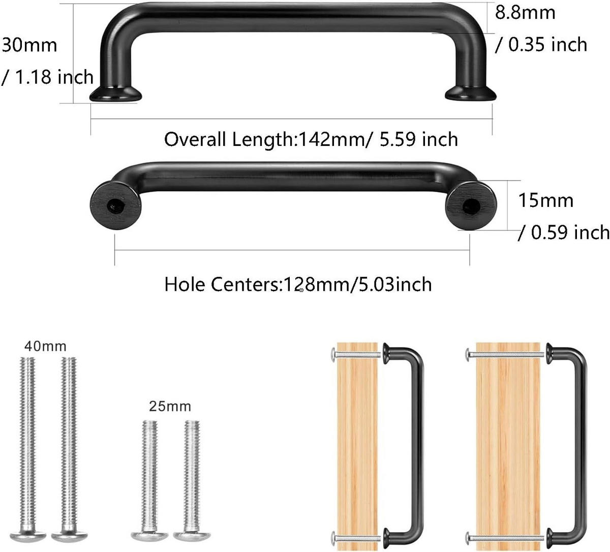 MÖBELGRIFF Schwarz 6er-Set 128 mm Zinklegierung - Schwarz, Metall (0.15/3/1.42cm)