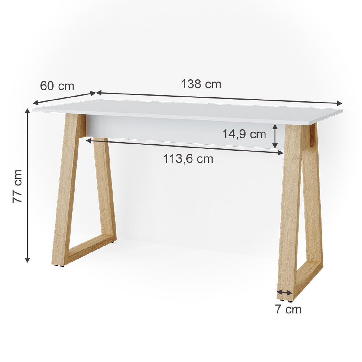 SCHREIBTISCH Nautica Weiß 138 x 60 cm - Eichefarben/Weiß, Holzwerkstoff (60/138/77cm) - Vicco