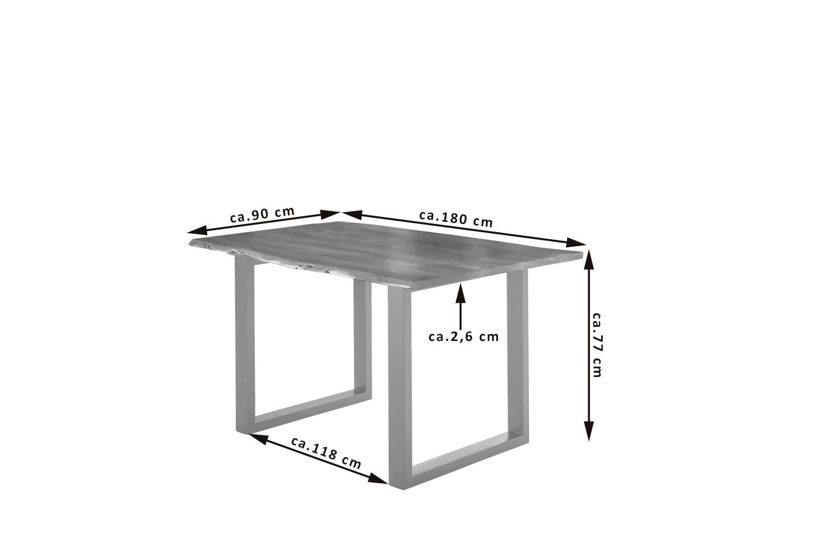 ESSTISCH LUBIN - Silberfarben/Braun, Holz/Metall (90/180/77cm) - SAM