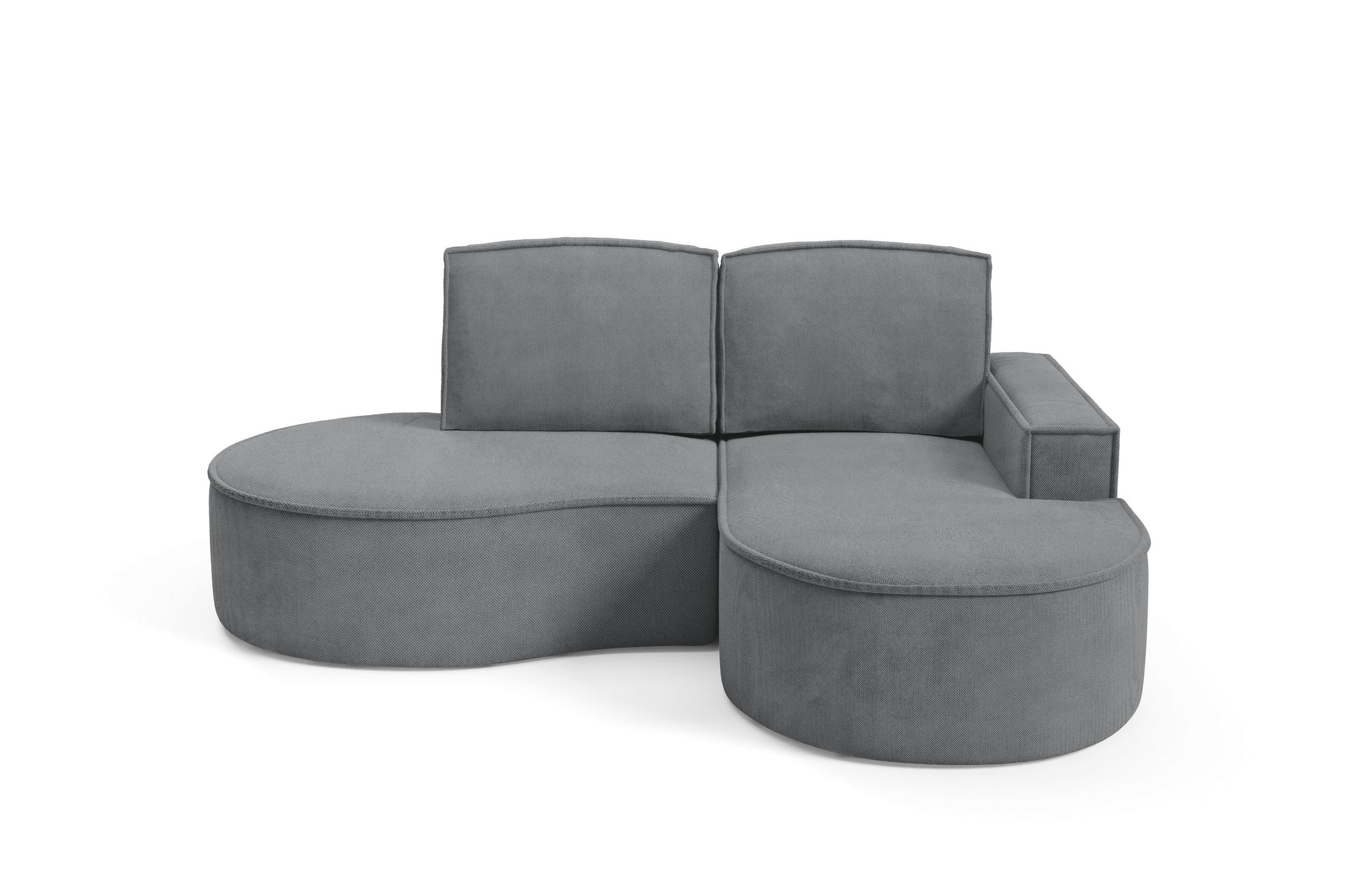 ECKSOFA MOLLY – Halbkreisförmig, Curio‑Bouclé, Lose Kissen, 210x157x88 cm, Rechts, Grau - Grau, Holz/Textil (210/157cm) - DomoHome