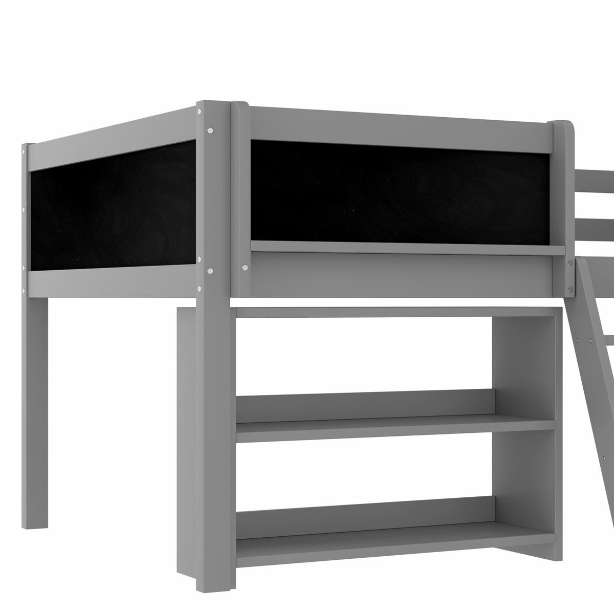 HALBHOHES BETT 90/200 cm, Grau mit Stauraum und Zeichentafel - Grau, Holz (90/200cm) - MIVRAY