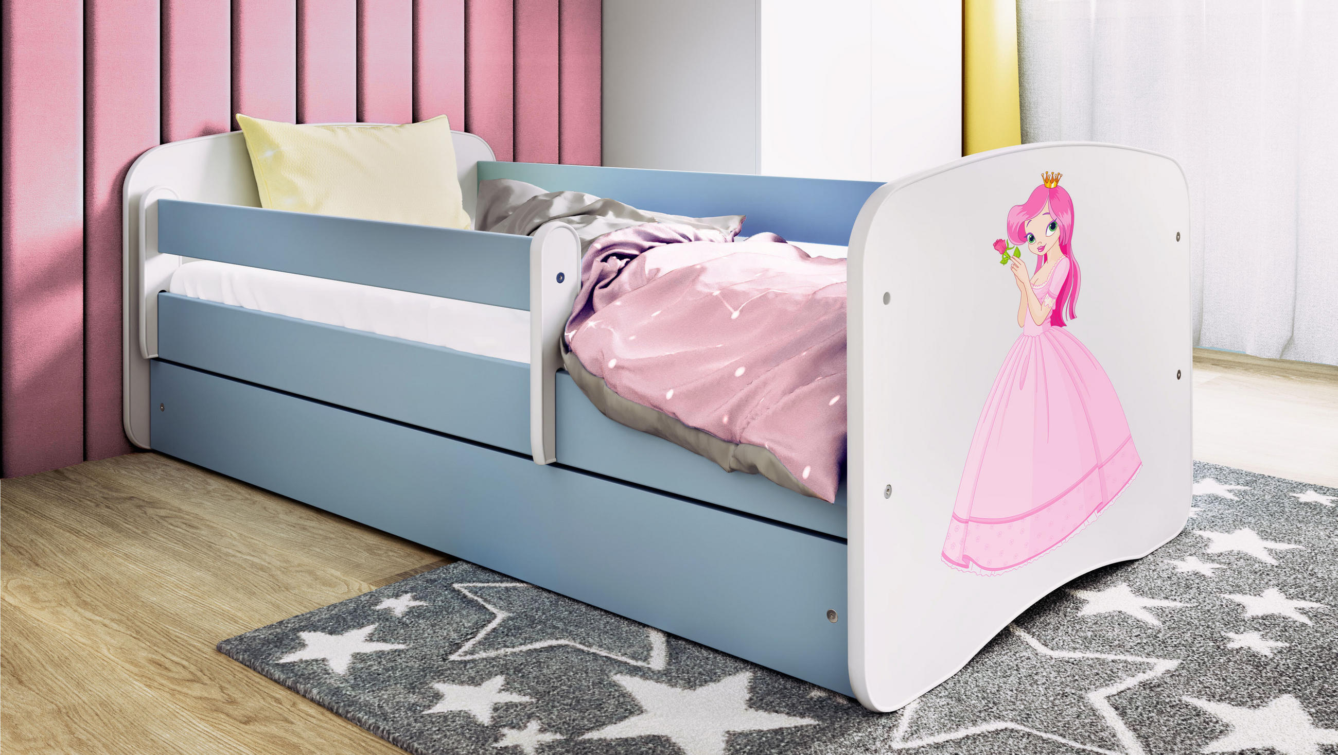 KINDERBETT Prinzessin mit Schublade 180/80 90/61/184 - Blau, Holzwerkstoff (80/180cm) - RAUMHIRSCH FURNITURE