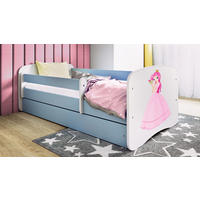KINDERBETT Prinzessin 80x180 cm mit Matratze, Schublade, Rausfallschutz & Lattenrost, Blau - Blau, Holzwerkstoff (80/180cm) - RAUMHIRSCH FURNITURE