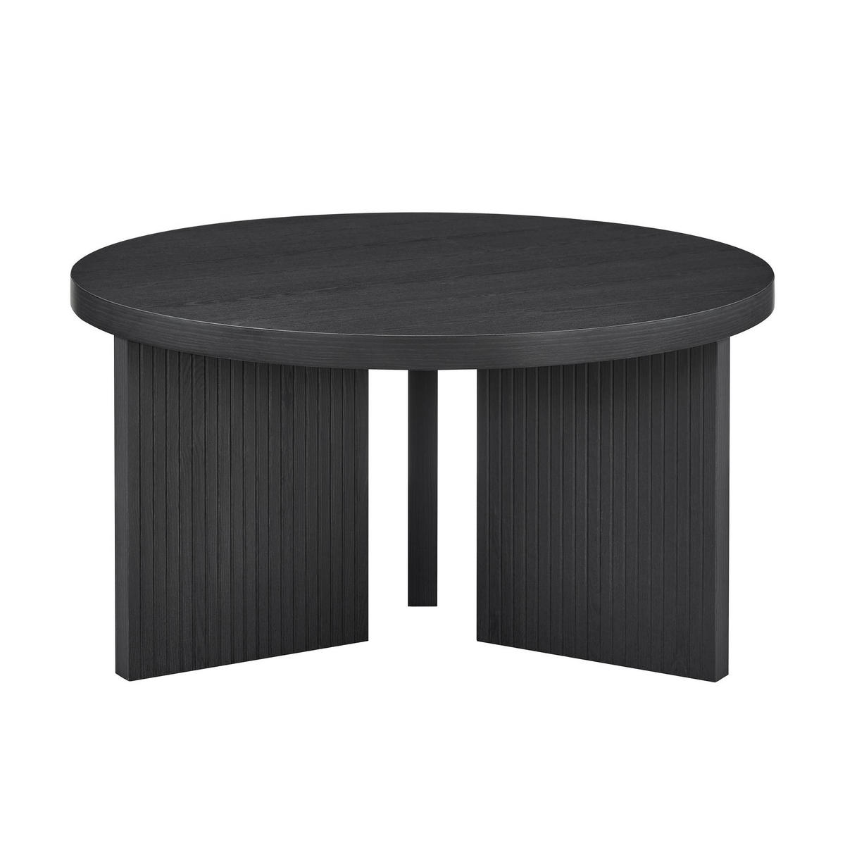 COUCHTISCH rund mit Rillenstruktur Walnussbraun 80/80/42 cm - Schwarz, Holzwerkstoff (80/80/42cm)