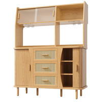 BUFFET DE-38468 140/40/174 cm mit Rattanoptik und Glasschiebetüren Nussbaum - Naturfarben, Holzwerkstoff (140/174.5/40.5cm) - ComfortXL