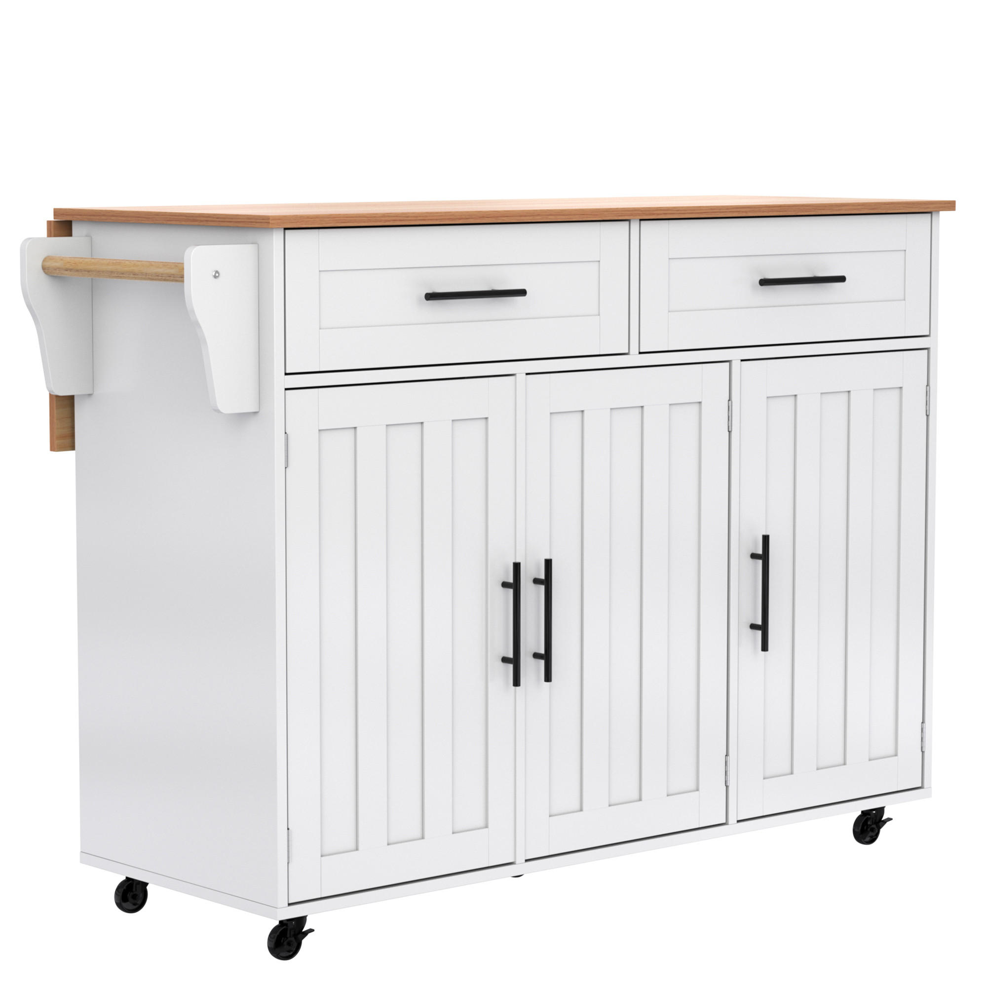 KÜCHENINSEL Weiß mit Holzfurnier-Arbeitsplatte aus MDF 129 × 71 × 91,5 cm - Weiß, Holzwerkstoff (129/91.5/46cm) - Luhomfu