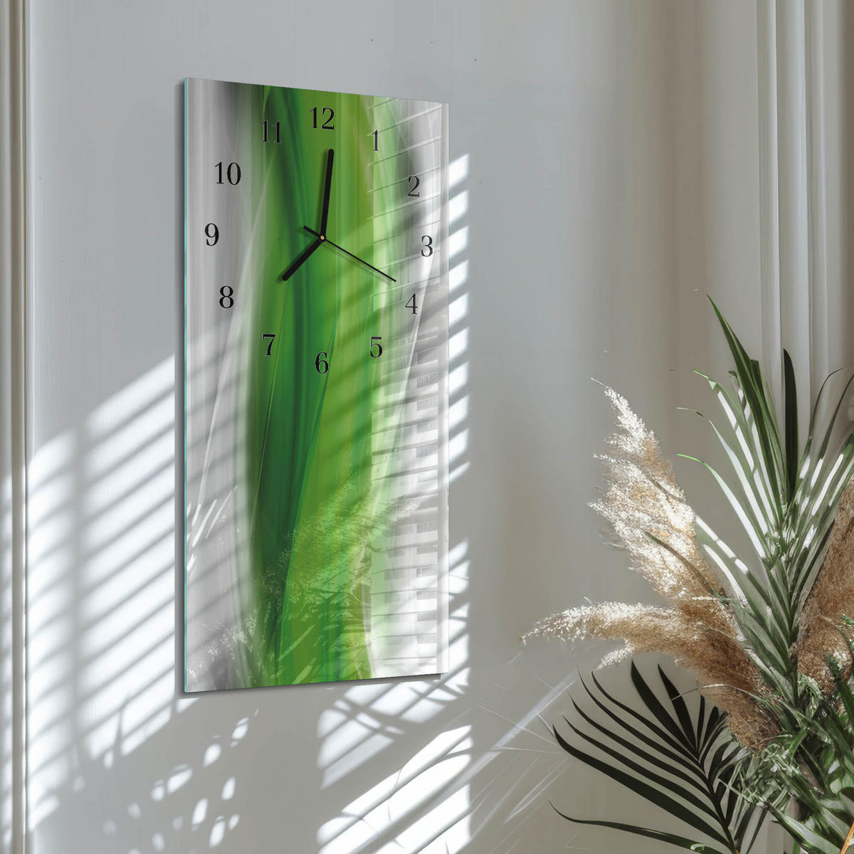 WANDUHR 60x30 cm - Wiese - Grün, Glas (30/60/0.4cm) - TULUP