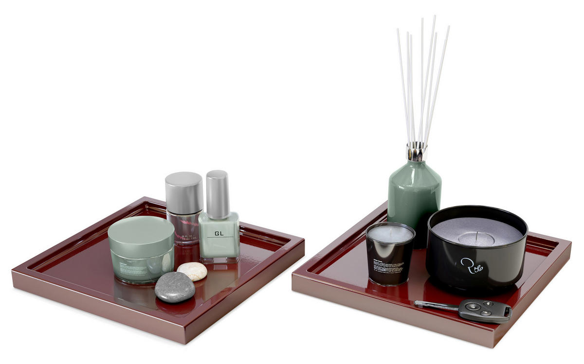 DEKOSCHALE Maya Bordeaux Hochglanz 2er Set - Bordeaux, Holzwerkstoff (1.8cm) - Vladon