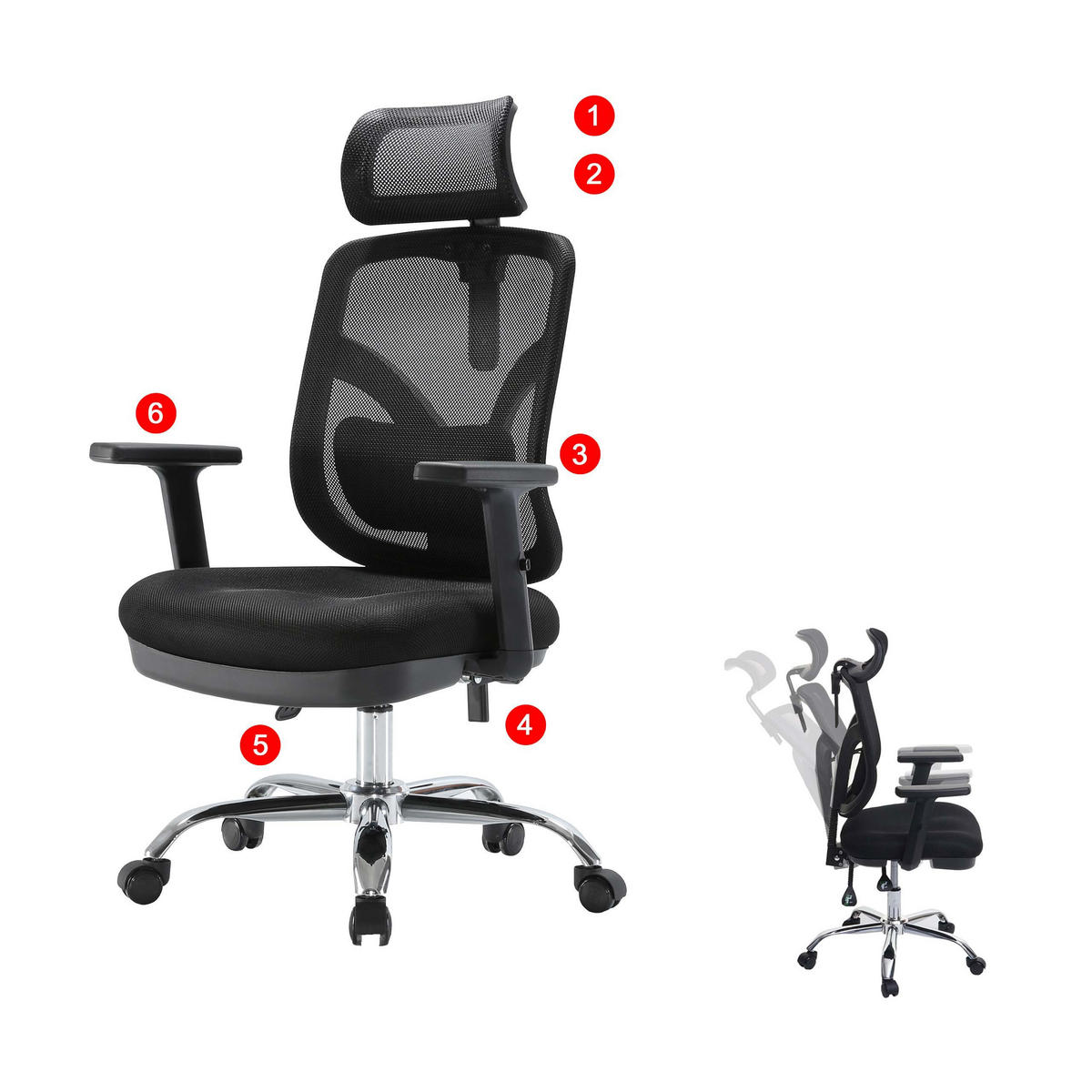 BÜROSTUHL Schwarz - Schwarz, Textil (66/127/93cm) - SIHOO