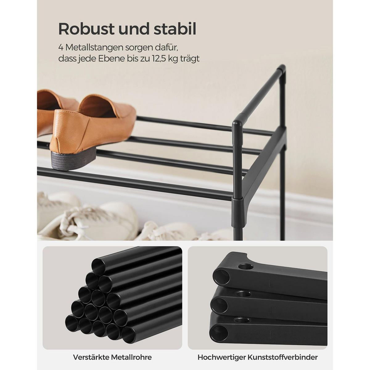 SCHUHREGAL WINDHOEK - Schwarz, Kunststoff (116/55/30cm) - Hansiro