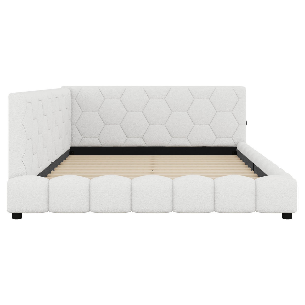POLSTERBETT 140/200 cm Weiß mit LED-Beleuchtung und USB- und Type-C-Anschlüssen - Weiß, Textil (140/200cm) - Flora Grace