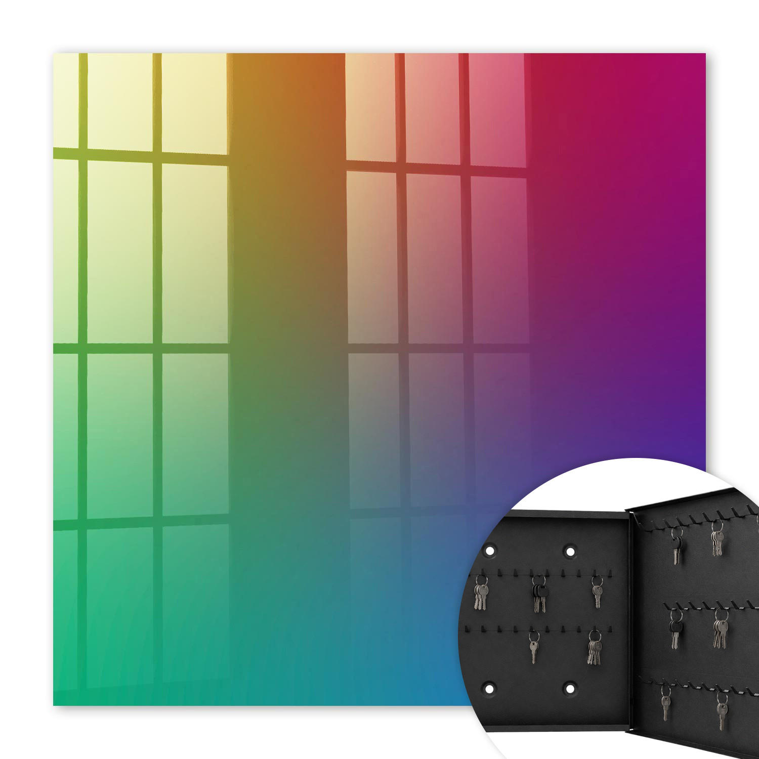 SCHLÜSSELBOX Schwarz 30x30 cm- Türöffnung nach rechts - Farbverlauf - Grün, Metall (30/30/5cm) - TULUP
