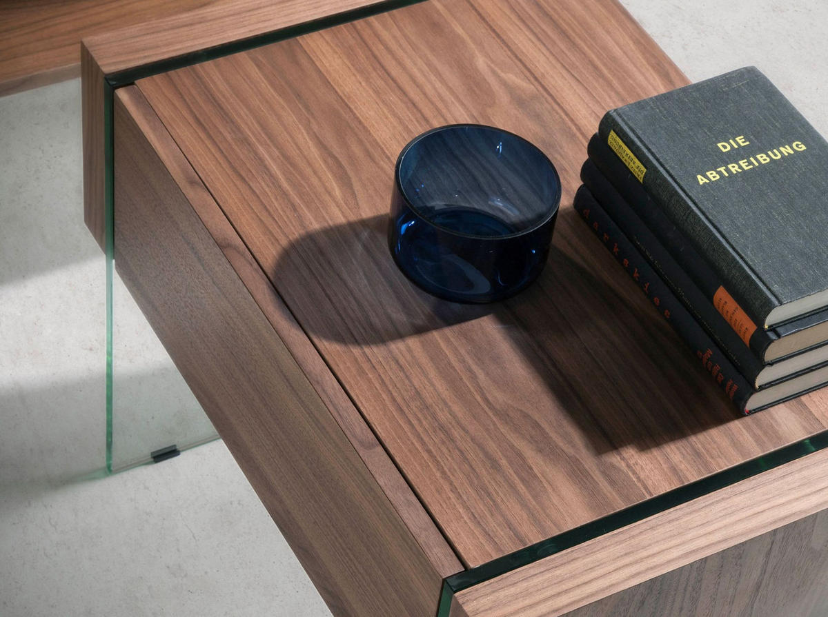 NACHTSCHRANK Nachttisch aus Nussbaum und gehärtetem Glas 58/39/43 cm - Transparent/Nussbaumfarben, Glas/Holz (58/43/39cm) - ANGEL CERDA