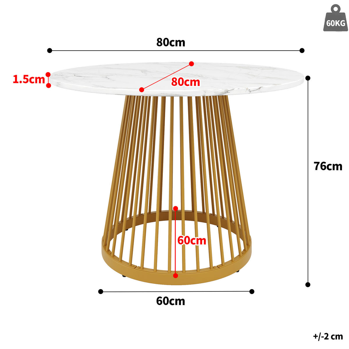 JEDÁLENSKÝ stôl 80/80/76 cm, MDF/kov, zlatý a biely - zlatá, kompozitné drevo (80/80/76cm) - BEAOK