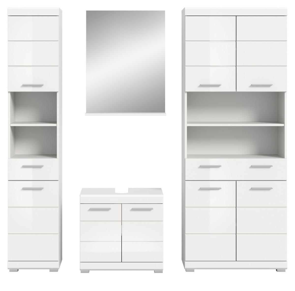 BADMÖBEL-SET weiß Hochglanz 4-teilig 200 cm, Komplettset mit viel Stauraum - Weiß Hochglanz, Glas/Holzwerkstoff (186/191/34cm) - Inn.Furn