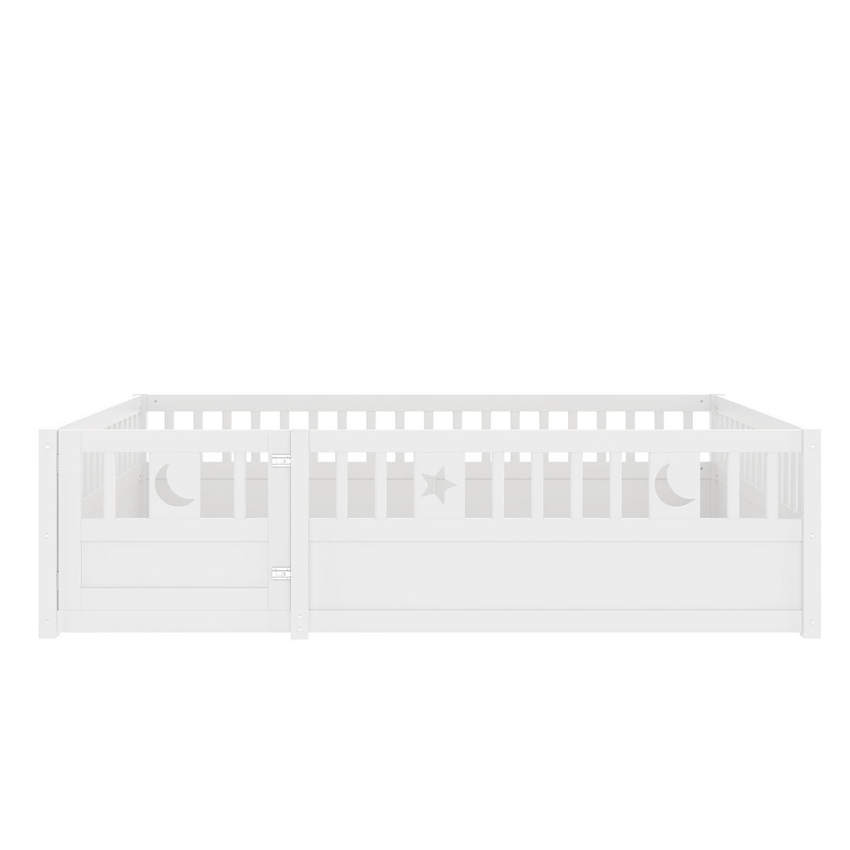 KINDERBETT 140/190 cm Weiß mit Gitter und Stern- und Monddekoration - Weiß, Holz (140/190cm) - OKWISH