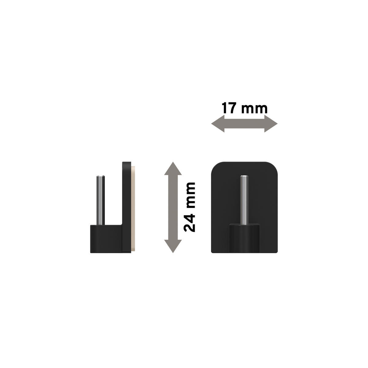 KLEBEHAKEN MIT METALLSTIFT für Vitragestangen, Schwarz, Packung 4 Stück - Schwarz, Kunststoff/Metall (1.7/2.4/1.2cm) - INTERDECO