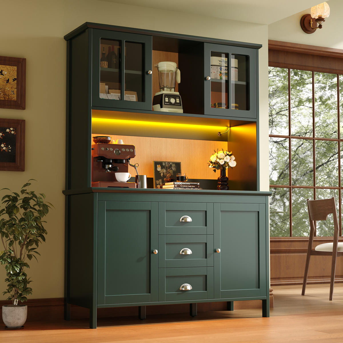 KÜCHENSCHRANK 120x40x179 Cm Glas Türen LED Grün - Grün, Holzwerkstoff (120/179/40cm) - FLIEKS