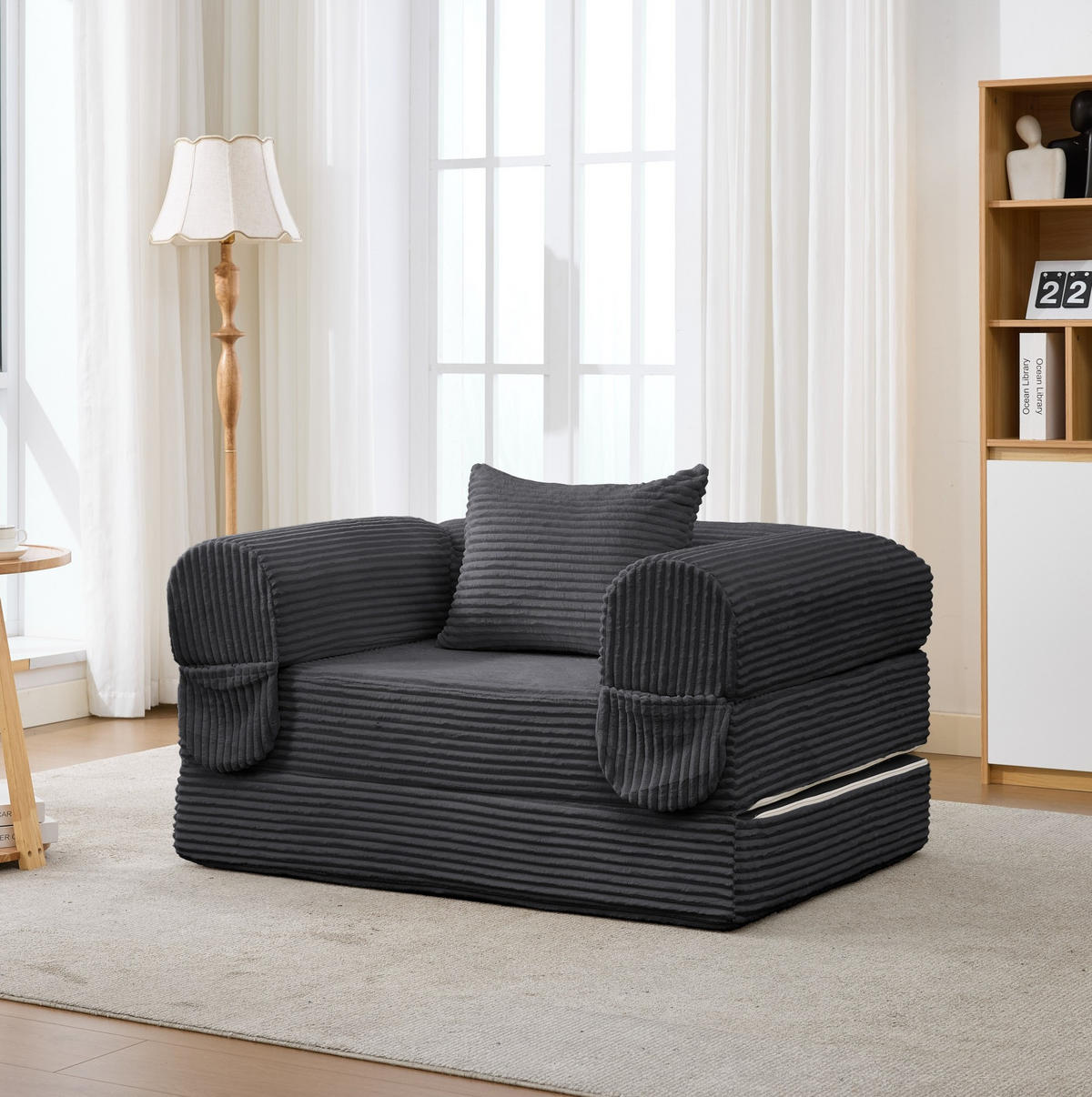 SCHLAFSOFA 2-in-1 aus Kord Grau - Grau, Kunststoff (85/65/120cm) - Meubliv