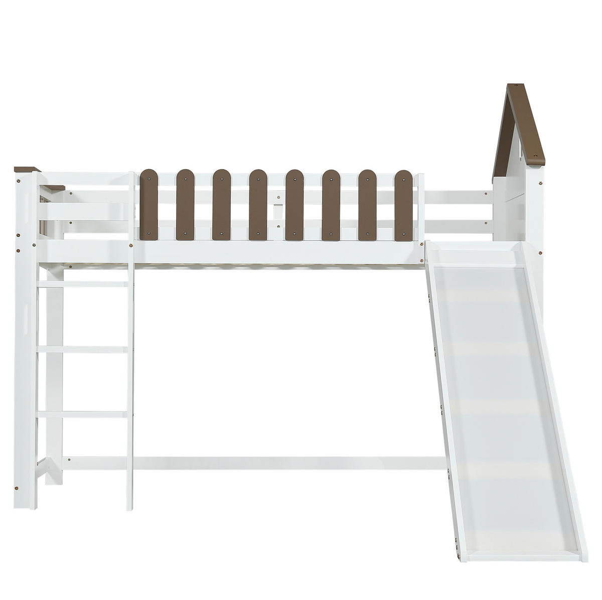 HOCHBETT mit Rutsche, Dach und Fenster, Weiß/Walnuss, 90/200 cm - Weiß, Holz (90/200cm) - MIVRAY