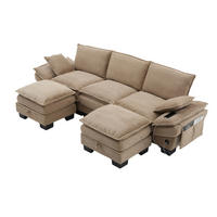 3-SITZER Sofa aus Corduroy 260x132x84 cm mit 2 Hockern & USB-C, beige - Beige, Textil (132/84/260cm)