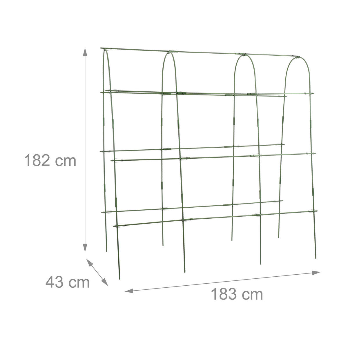 RANKGITTER Grün Metall mit Ranknetz 182x183x43 cm - Grün, Kunststoff/Metall (183/182/42cm) - Relaxdays