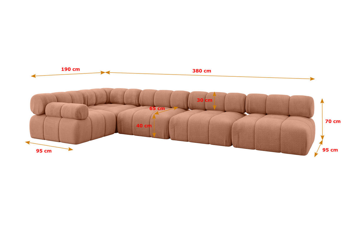 ECKSOFA modulares Sofa Mende-L3 - 380x190x70 cm Apricot Velours - Koralle, Holzwerkstoff/Textil (380/190cm) - ALTDECOR