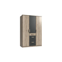 KLEIDERSCHRANK Cariba in Eiche San Remo und Graphit - Drehtürenschrank 3 türig - Braun, Holzwerkstoff (135/199cm)