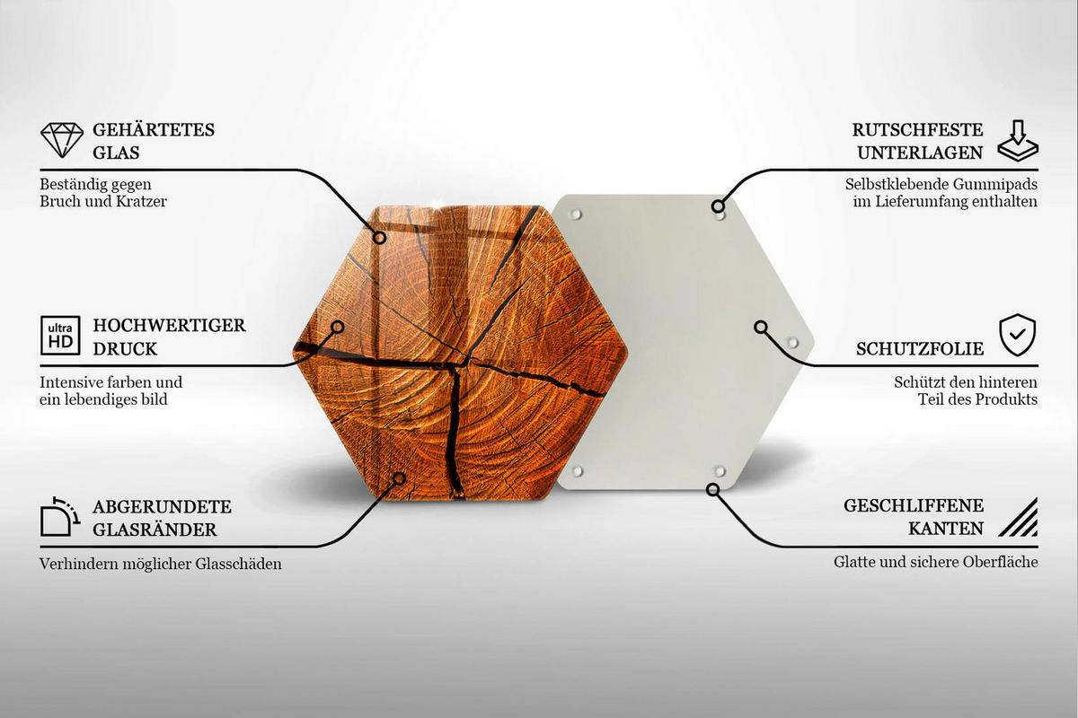 GLASPLATTE 40 cm Baumstamm Struktur - Braun, Glas (40/40cm) - Wallfluent