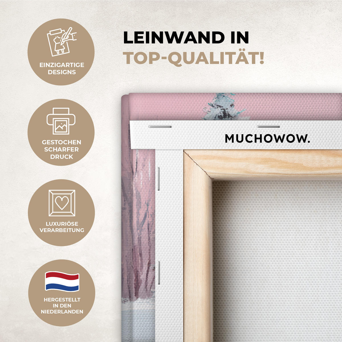 LEINWANDBILD Weihnachtsdorf - Rosa - Winter - Schnee - Häuser 50x50 cm - Altrosa, Textil (50/50cm) - MuchoWow