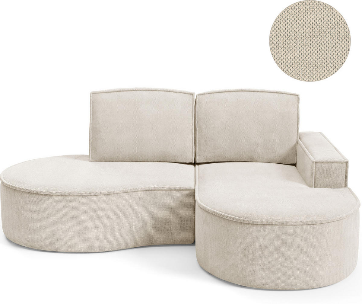 ECKSOFA MOLLY – Halbkreisförmig, Curio‑Bouclé, Lose Kissen, 210x157x88 cm, Rechts, Beige - Champagner, Holz/Textil (210/157cm) - DomoHome