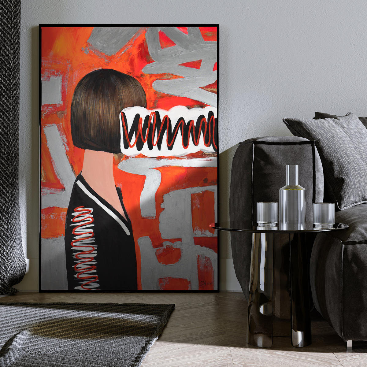 GEMÄLDE Abstrakte Emotion Schattenfugenrahmen Schwarz 120x80 cm - Schwarz, Holz (120/80cm) - YS-art gallery