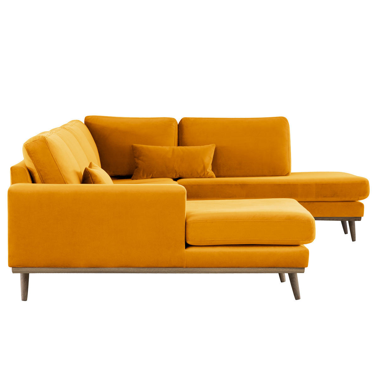 WOHNLANDSCHAFT mit Longchair - Eichefarben/Gelb, Eichenholz/Textil (371/81/219cm) - home24