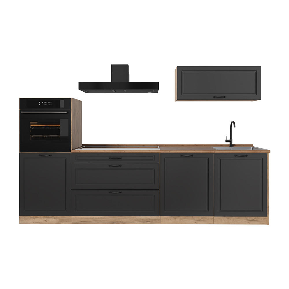 KUCHYNKA R-Line, Antracitový vidiecky dom/Dub Goldkraft, 280 cm Goldkraft tammi työtaso - farba duba/antracitová, kompozitné drevo (280/143/60cm) - Vicco