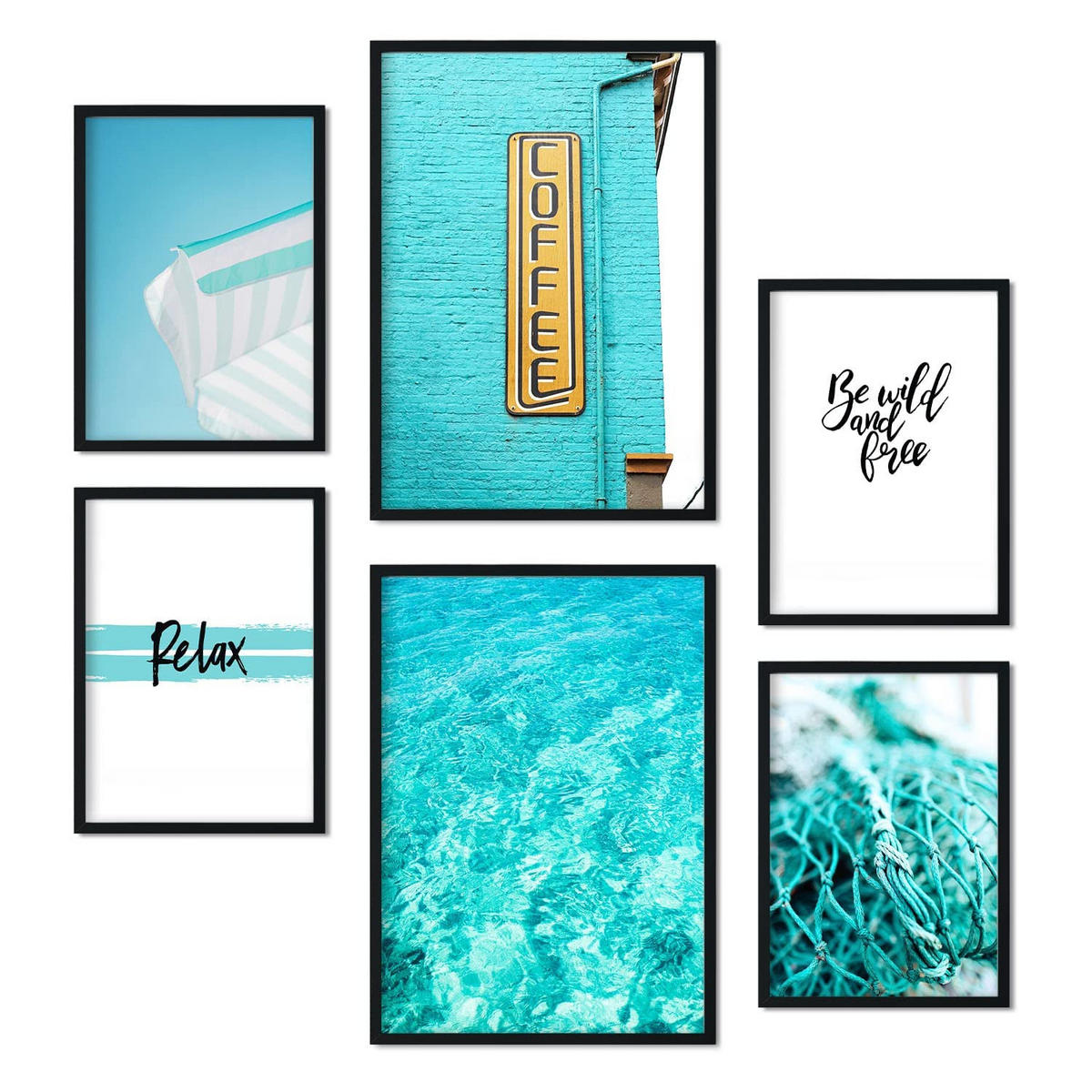 POSTER Set Mit 6 Sommertag A3 & A4 Weißer Rahmen - Weiß, Papier (29/3cm) - Nacnic