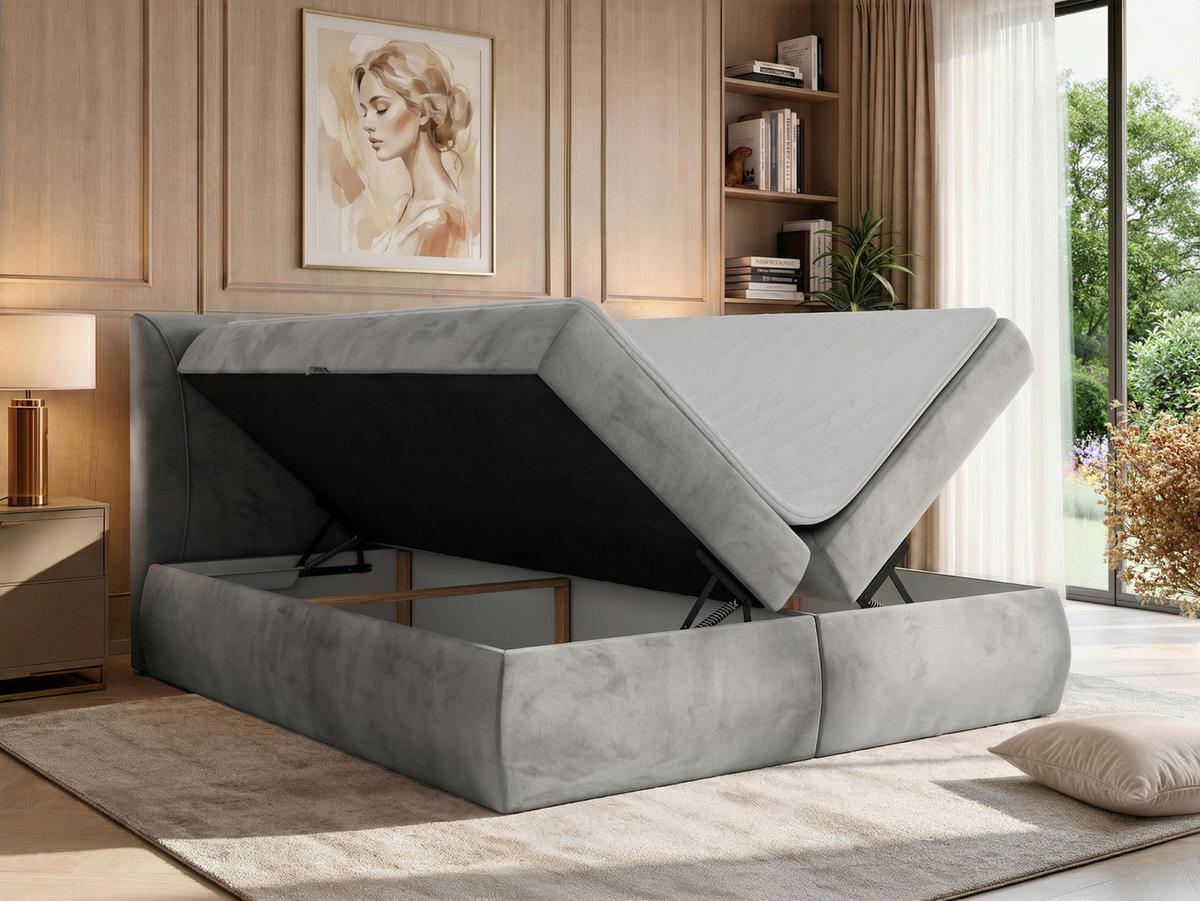 POSTEL BOXSPRING TARENZA 140/200 - Světle šedá Samet - Topper T25 - H3 - černá/světle šedá, textil/plast (140/200cm) - MKS