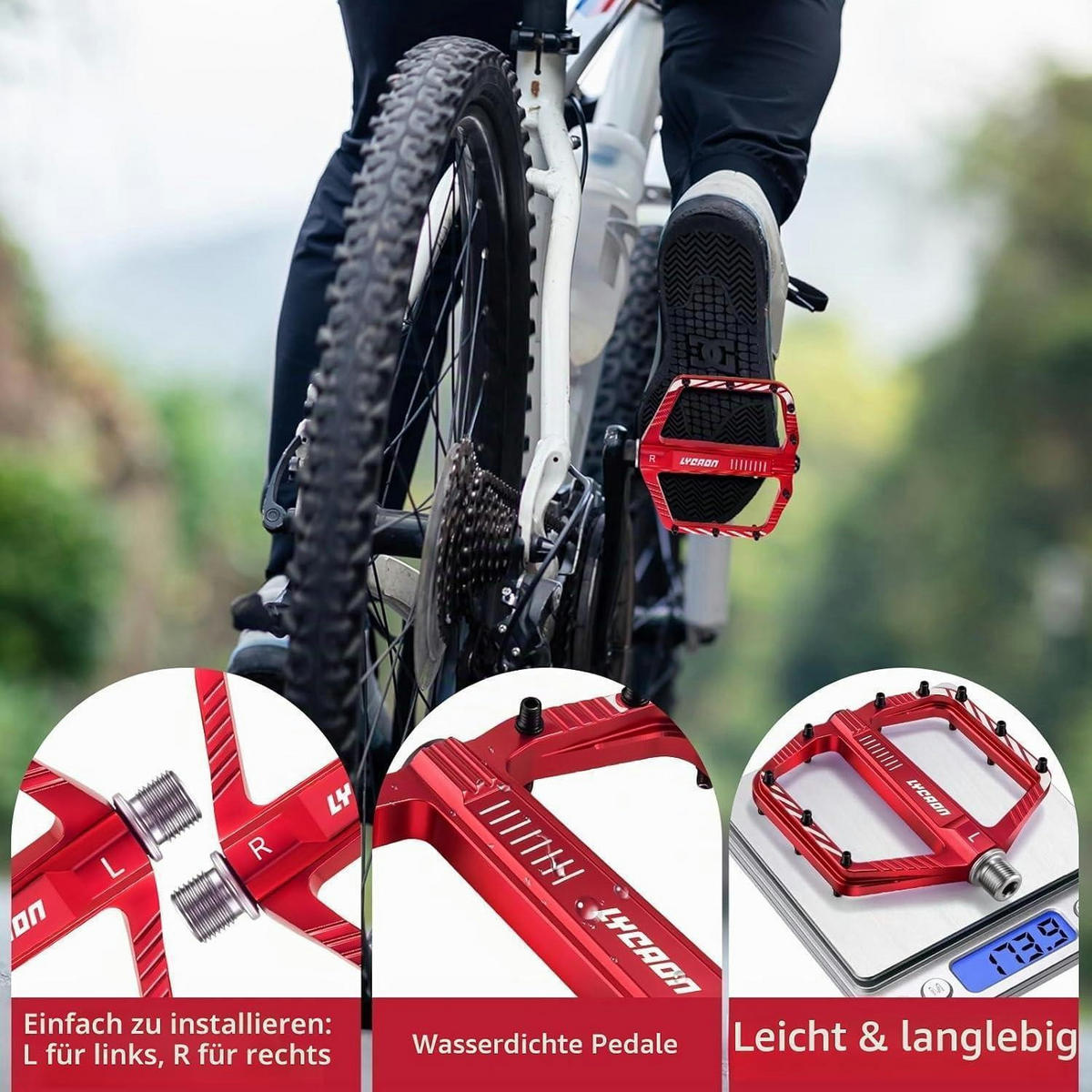 FAHRRADPEDALE Rot Aluminiumlegierung Rutschfest 9/16 Zoll - Rot, Metall (10/1.5/11cm)