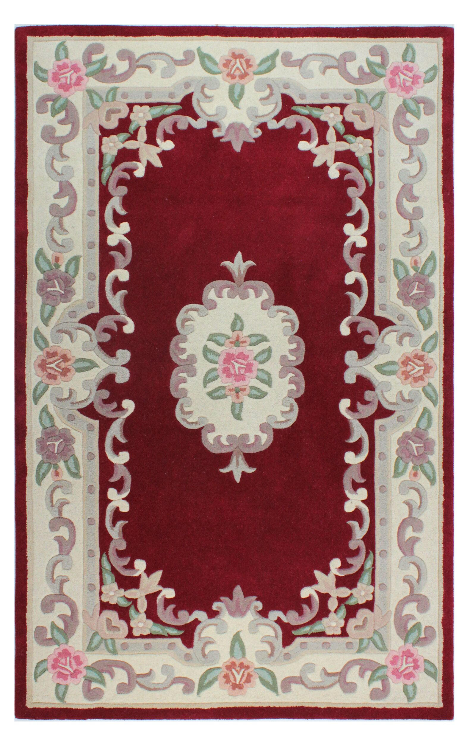 WOLLTEPPICH Aubusson-Muster handgeknüpft BEAULY, Rot-Beige 120x180 cm - Rot, Textil (120/180cm) - KADIMA DESIGN