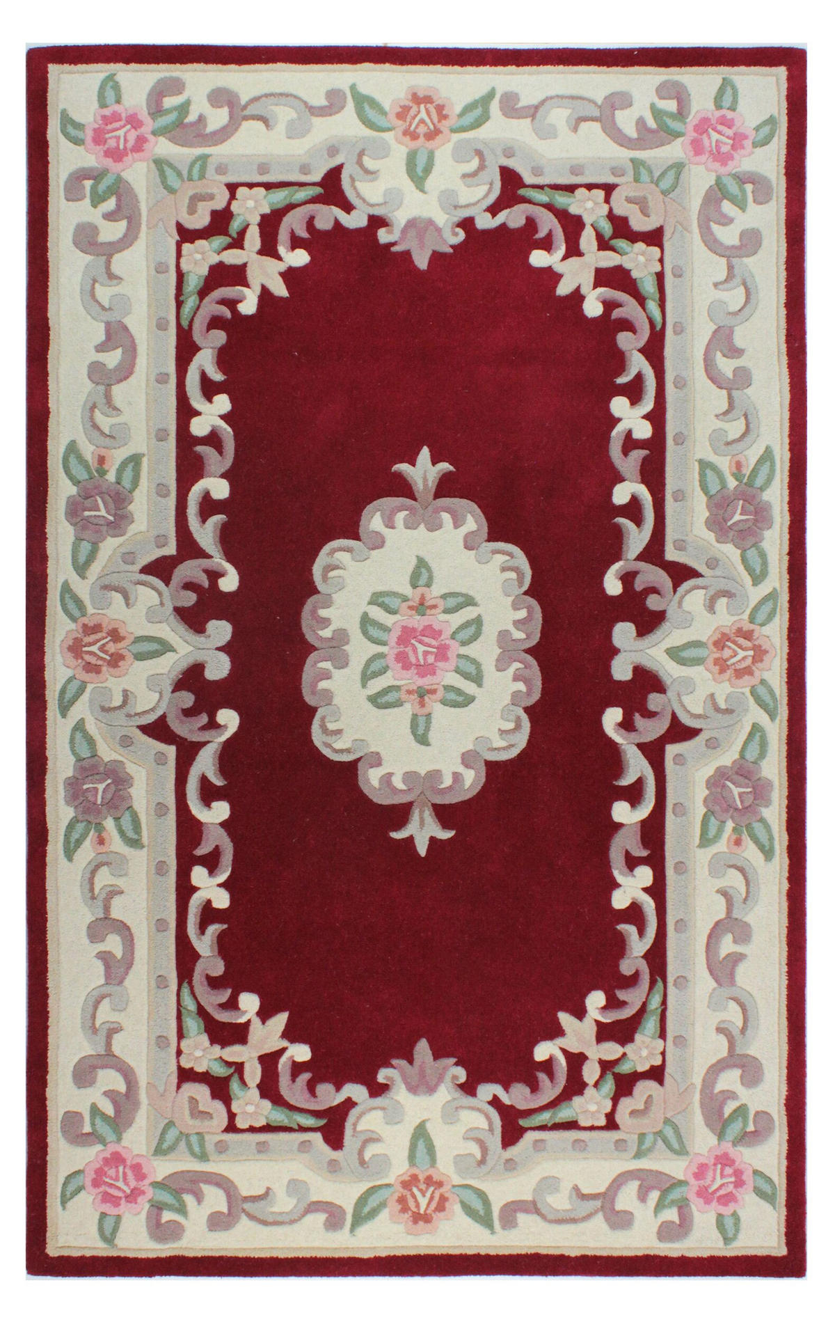 WOLLTEPPICH Aubusson-Muster handgeknüpft BEAULY, Rot-Beige 150x240 cm - Rot, Textil (150/240cm) - KADIMA DESIGN